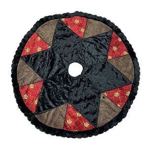 Villa Bacci Christmas Tree Skirt Burgundy Red Gold Leopard Velvet Lined‎ Black